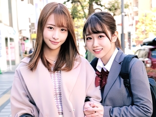 【素人ナンパ】姉妹がチェリーボーイと3P！女子校生の妹と美人なお姉ちゃんがそれぞれオマンコに中出しされる！